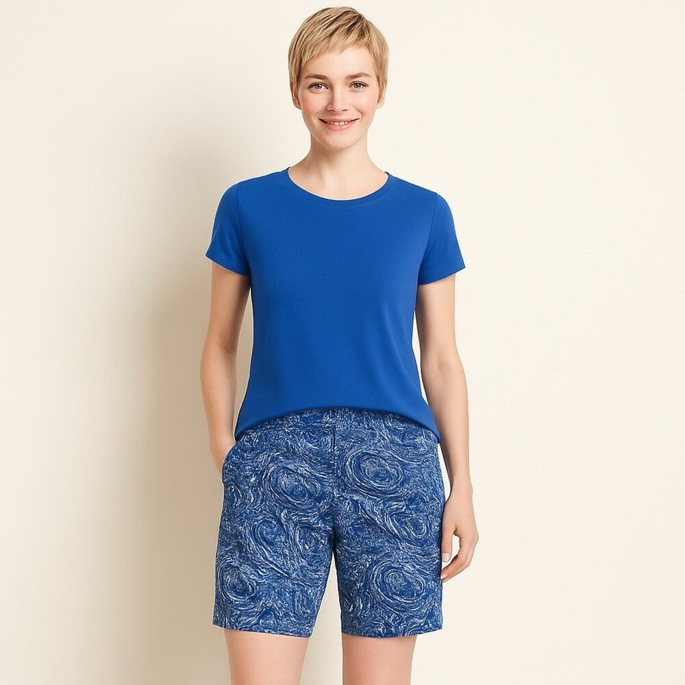 Adrienne Vittadini Paisley Print Bermuda Shorts Women's Size 8 Blue Cotton Blend